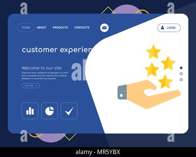 Die Qualität einer Seite Customer Experience Website Template Vector EPS, moderne Web Design mit flachem UI-Elemente und Landschaft Illustration, ideal für landin Stock Vektor