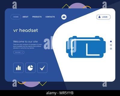 Die Qualität einer Seite VR-Headset Website Template Vector EPS, moderne Web Design mit flachem UI-Elemente und Landschaft Illustration, ideal für Landing Page Stock Vektor