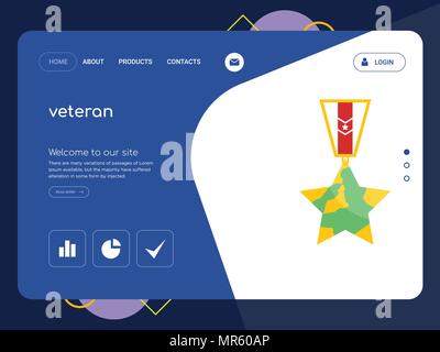 Die Qualität einer Seite veteran Website Template Vector EPS, moderne Web Design mit flachem UI-Elemente und Landschaft Illustration, ideal für Landing Page Stock Vektor