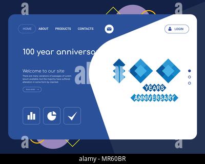 Die Qualität einer Seite 100 Jahr Jubiläum Website Template Vector EPS, moderne Web Design mit flachem UI-Elemente und Landschaft Illustration, ideal für landi Stock Vektor