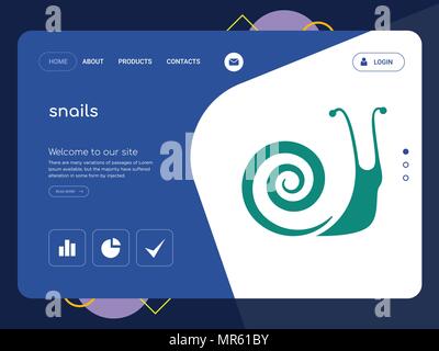 Die Qualität einer Seite Schnecken Website Template Vector EPS, moderne Web Design mit flachem UI-Elemente und Landschaft Illustration, ideal für Landing Page Stock Vektor