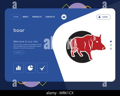 Die Qualität einer Seite Wildschwein Website Template Vector EPS, moderne Web Design mit flachem UI-Elemente und Landschaft Illustration, ideal für Landing Page Stock Vektor