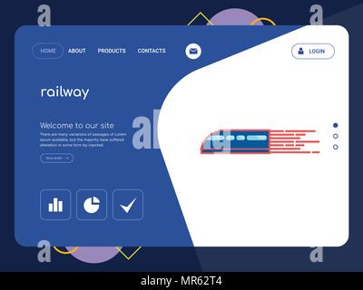Die Qualität einer Seite Bahn Website Template Vector EPS, moderne Web Design mit flachem UI-Elemente und Landschaft Illustration, ideal für Landing Page Stock Vektor