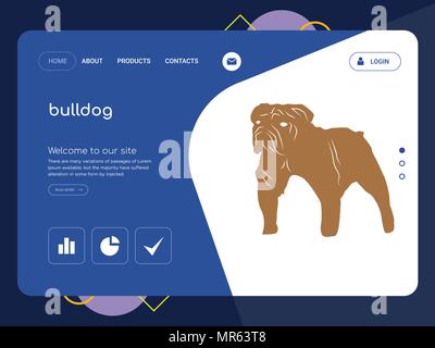 Die Qualität einer Seite bulldog Website Template Vector EPS, moderne Web Design mit flachem UI-Elemente und Landschaft Illustration, ideal für Landing Page Stock Vektor