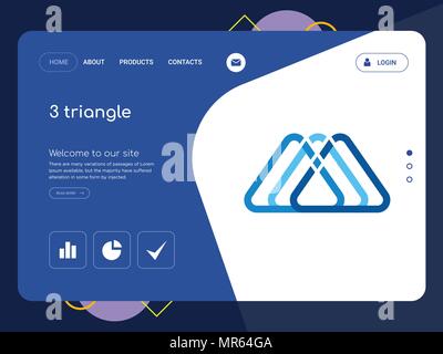 Die Qualität einer Seite 3 Dreieck Website Template Vector EPS, moderne Web Design mit flachem UI-Elemente und Landschaft Illustration, ideal für Landing Page Stock Vektor