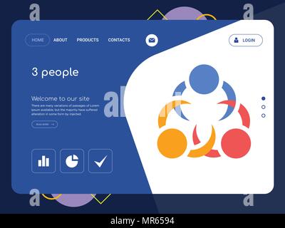 Die Qualität einer Seite 3 Personen Website Template Vector EPS, moderne Web Design mit flachem UI-Elemente und Landschaft Illustration, ideal für Landing Page Stock Vektor