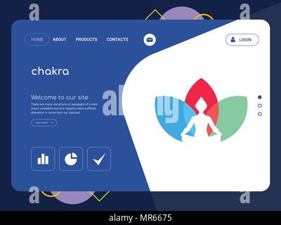 Die Qualität einer Seite chakra Website Template Vector EPS, moderne Web Design mit flachem UI-Elemente und Landschaft Illustration, ideal für Landing Page Stock Vektor