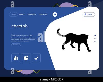 Die Qualität einer Seite cheetah Website Template Vector EPS, moderne Web Design mit flachem UI-Elemente und Landschaft Illustration, ideal für Landing Page Stock Vektor