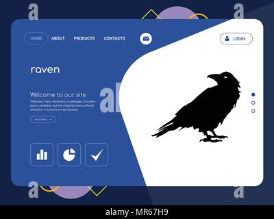 Die Qualität einer Seite raven Website Template Vector EPS, moderne Web Design mit flachem UI-Elemente und Landschaft Illustration, ideal für Landing Page Stock Vektor