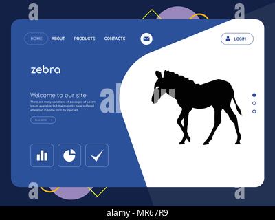 Die Qualität einer Seite zebra Website Template Vector EPS, moderne Web Design mit flachem UI-Elemente und Landschaft Illustration, ideal für Landing Page Stock Vektor