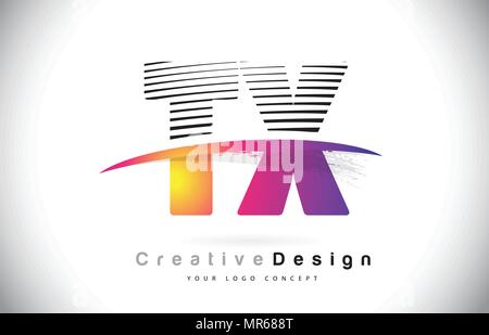 TX T X Schreiben Logo Design mit Kreativen Linien und Swosh in Lila Pinsel Farbe Vector Illustration. Stock Vektor
