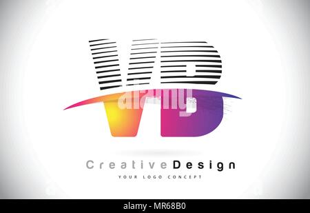 VB V B Schreiben Logo Design mit Kreativen Linien und Swosh in Lila Pinsel Farbe Vector Illustration. Stock Vektor