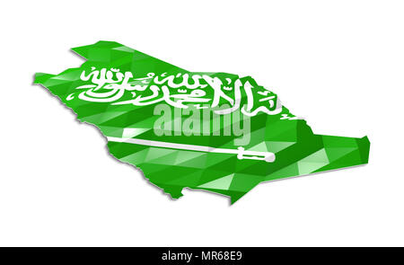 Low Poly die Markierung in der Karte von Saudi-arabien, 3D-Rendering, Kunst Symbol Stockfoto