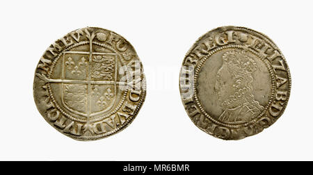 Dünngeschlagenes Silber Schilling von Elizabeth 1 st. Stockfoto