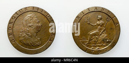 GEORGE 111 zwei PENCE. 1797 Münze. Stockfoto