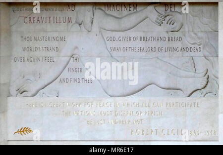 Dieses Panel war eine britische Geschenk an die Liga der Nationen; große Carving liegt am Eingang zum Saal des Palais des Nations, Genf; erbaut 1929 - 38. Es war in der Liga der Nationen durch die britische Regierung. Stockfoto