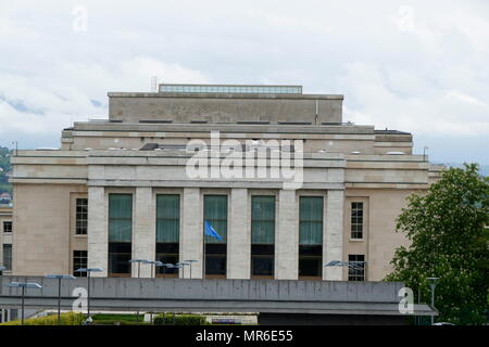 Palais des Nations, der Hauptsitz der Vereinten Nationen in Genf, Schweiz. Dies war der Start der Liga der Nationen und ist der Treffpunkt der Abrüstungskonferenz. Stockfoto