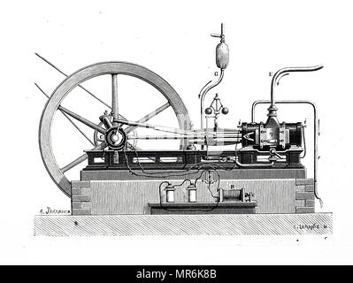 Gravur, Étienne Lenoir das Gas Motor. Étienne Lenoir (1822-1900) ein belgischer Ingenieur. Vom 19. Jahrhundert Stockfoto