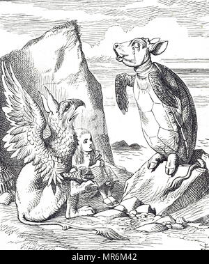 Abbildung: Darstellung von Alice, Mock Turtle und die Gryphon aus Alice im Wunderland. Illustriert von John Tenniel (1820-1914) ein englischer Illustrator Grafik Humorist und politischen Karikaturisten. Vom 19. Jahrhundert Stockfoto