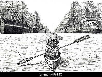Cartoon, Herr Punch Überprüfung der britischen Marine, mit Hund Toby, als Teil der Spithead Überprüfung, die von Queen Victoria, Diamantenen Jubiläum markiert. Vom 19. Jahrhundert Stockfoto