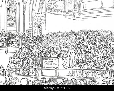 Cartoon kommentierte das Frauenwahlrecht Bewegung - das Frauenwahlrecht Tagung in St. James' Hall, London. Vom 20. Jahrhundert Stockfoto