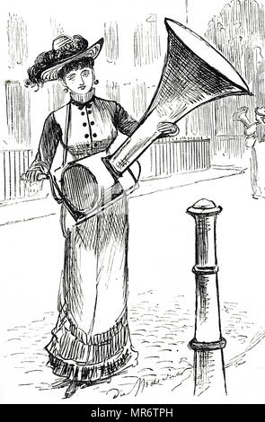 Cartoon mit der Darstellung eines der vorgeschlagenen Verwendung des Edison Phonographen. Ein Plattenspieler ist die mechanische Aufnahme und Wiedergabe von Ton. Von Thomas Edison (1847-1931), ein amerikanischer Erfinder und Unternehmer erfunden. Vom 19. Jahrhundert Stockfoto