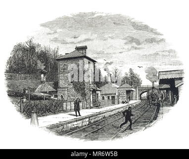 Gravur, North Staffordshire Railway Station in Alton Towers. Vom 19. Jahrhundert Stockfoto