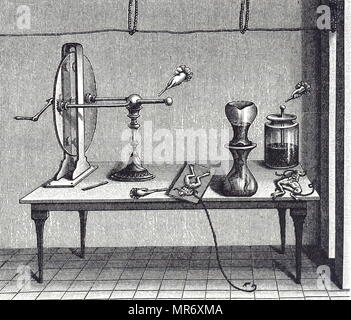 Gravur, Luigi Galvani Experiment, untersucht das Verhalten von Muskeln durch Strom stimuliert. Luigi Galvani (1737-1798), ein italienischer Arzt, Physiker, Biologe und Philosoph. Vom 18. Jahrhundert Stockfoto