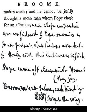 Faksimile einer korrigierten Brief von Samuel Johnson. Samuel Johnson (1709-1784) ein englischer Schriftsteller, Lyriker, Essayist, Moralist, Literaturkritiker, Biograph, Editor und Lexikograph. Vom 18. Jahrhundert Stockfoto