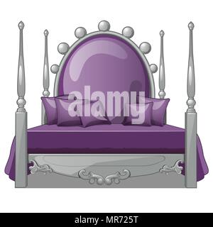 Großes, komfortables Bett im Vintage Style auf weißem Hintergrund. Vector Illustration. Stock Vektor