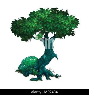 Einsamen alten Laubbaum auf weißem Hintergrund. Vektor cartoon Close-up Abbildung. Stock Vektor