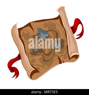 Die alte Schatzkarte ist beschädigt. Vector Illustration. Stock Vektor