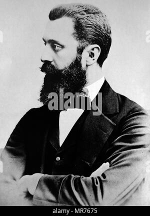 Theodor Herzl (1860-1904), österreichisch-ungarischer Journalist, Dramatiker, politischer Aktivist und Schriftsteller, war der Vater des modernen politischen Zionismus. Herzl bildeten die zionistische Organisation und förderte die jüdische Einwanderung in Palästina in einer Bemühung, einen jüdischen Staat zu bilden. Obwohl er vor der Gründung starb, er gilt als der Vater des Staates Israel bekannt. Stockfoto