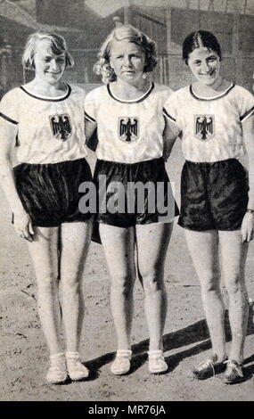 Foto: (von links nach rechts) Ottilie ("Tilly") Fleischer (1911 - 2005), Ellen Braumuller (1910-1991) und Maria 'Marie' Dollinger-Hendrix (1910 - 1994). Diese Frauen für Deutschland während der Olympischen Spiele 1932 beworben. Stockfoto