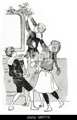 Abbildung: Darstellung der französischen Kinder bis die Weihnachtsdekorationen. Illustriert von Ethel Mars (1876-1959) eine Amerikanische Holzschnitt Künstler. Vom 19. Jahrhundert Stockfoto