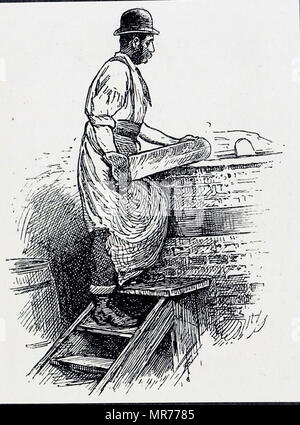 Kupferstich mit der Darstellung der Prozess der Herstellung führen Schüsse: Fütterung Bleibarren in den Schmelztiegel. Vom 19. Jahrhundert Stockfoto