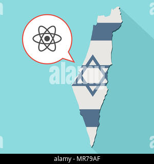 Abbildung: einen langen Schatten Israel Karte mit seiner Flagge und ein Comic Ballon mit einem Atom Stockfoto