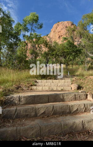 Stein Schritte durch den australischen Busch auf der Cudtheringa Wanderweg, Castle Hill, QLD 4810, Australien Stockfoto