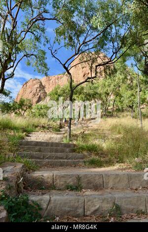 Stein Schritte durch den australischen Busch auf der Cudtheringa Wanderweg, Castle Hill, QLD 4810, Australien Stockfoto