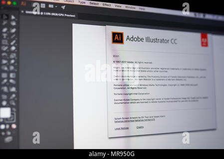 New York, USA - 25. Mai 2018: Adobe illustrator Menü auf Laptop Nahaufnahme der Anzeige Stockfoto