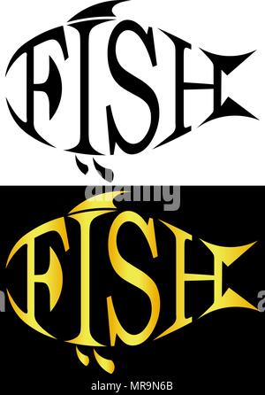 Silhouette von Fischen aus Buchstaben Fisch minimalistisch-Logo Stock Vektor