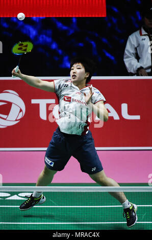 Bangkok, Thailand. 26 Mai, 2018. Yamaguchi Akane von Team Japan hits eine Rückkehr während der BWF Uber Cup 2018 Finale gegen Ratchanok Intanon von Team Thailand in Bangkok, Thailand, am 26. Mai 2018. Credit: Wang Shen/Xinhua/Alamy leben Nachrichten Stockfoto