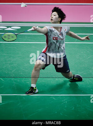Bangkok, Thailand. 26 Mai, 2018. Yamaguchi Akane von Team Japan hits eine Rückkehr während der BWF Uber Cup 2018 Finale gegen Ratchanok Intanon von Team Thailand in Bangkok, Thailand, am 26. Mai 2018. Credit: Wang Shen/Xinhua/Alamy leben Nachrichten Stockfoto