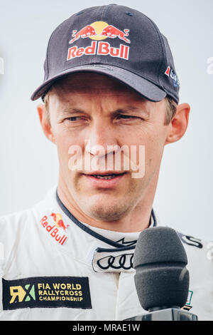 Towcester, Northamptonshire, Großbritannien. 26 Mai, 2018. FIA World Rallycross Fahrer Mattias Ekström (SWE) und EKS-Audi Sport während der FIA World Rallycross Meisterschaft in Silverstone (Foto durch Gergo Toth/Alamy Live-Nachrichten) Stockfoto