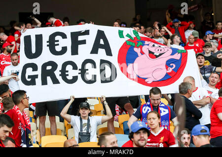 Kiew Olympiastadion, Kiew, Ukraine. 26 Mai, 2018. Finale der UEFA Champions League Real Madrid gegen Liverpool; einige Demonstranten unter den Liverpool fans Credit: Aktion plus Sport/Alamy leben Nachrichten Stockfoto