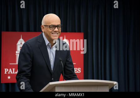 26. Mai 2018. Caracas, Venezuela. Der venezolanische Minister für Kommunikation, Jorge Rodríguez, in die Medien und die Freilassung der US-Bürger Joshua Holt zu verkünden, der Verschwörung und Spionage vorgeworfen. Credit: Marcos Salgado/Alamy leben Nachrichten Stockfoto