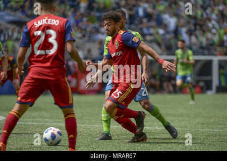 Seattle, Washington, USA. 26 Mai, 2018. MLS Fußball 2018: RSL DANILO ACOSTA (25), die in Aktion als Real Salt Lake besucht den Seattle Sounders in einem MLS-Match im Century Link Feld in Seattle, WA. Credit: Jeff Halstead/ZUMA Draht/Alamy leben Nachrichten Stockfoto