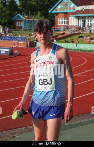 In Loughborough, England, 20, Mai, 2018. James Puxty konkurrieren in der Männer 3000 m während der LIA 2018 Loughborough Internationalen Leichtathletik Meeting. Stockfoto