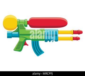 Wasserpistole Abbildung. Kunststoff Sommer Spielzeug. Farbenfrohes Design für Kinder. Flache Vector Illustration auf weißem Hintergrund. Stock Vektor