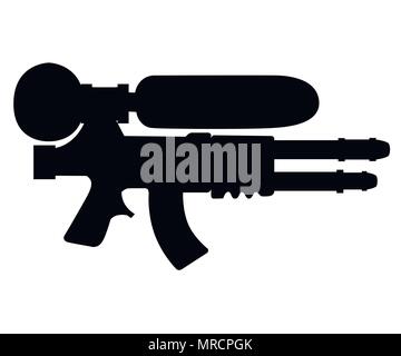 Schwarze Silhouette. Wasserpistole Abbildung. Kunststoff Sommer Spielzeug. Design für Kinder. Flache Vector Illustration auf weißem Hintergrund. Stock Vektor